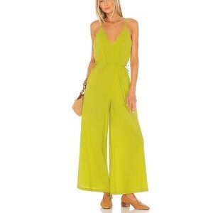 Cleobella 100% Cotton Citron Green Wide Leg Cropped Melody Jumpsuit Small Pocket